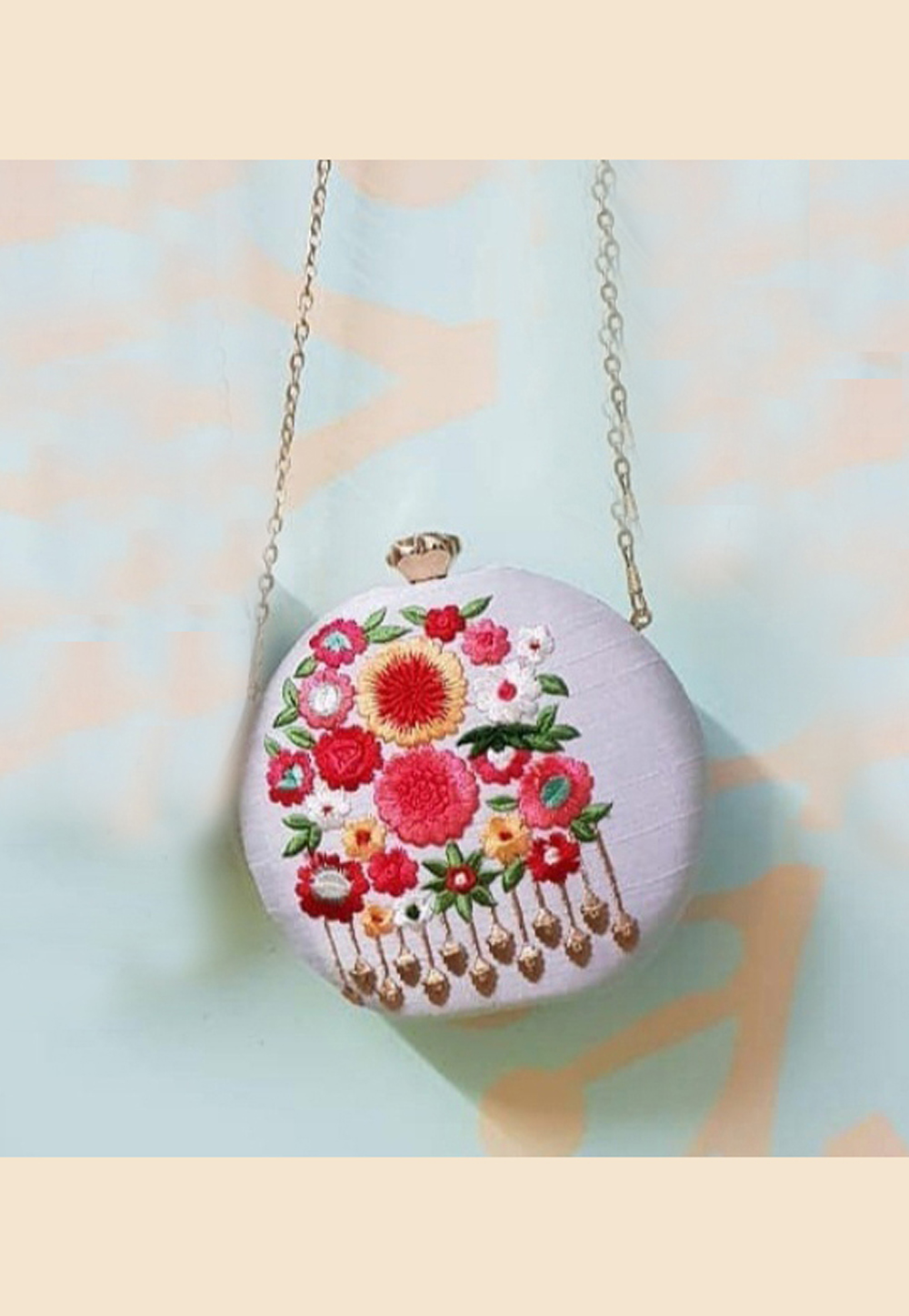 Light Purple Synthetic Embroidered Clutch 189409