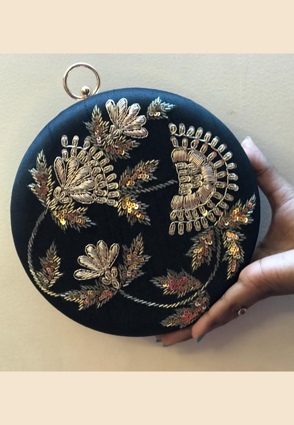 Dark Blue Synthetic Embroidered Clutch 189434