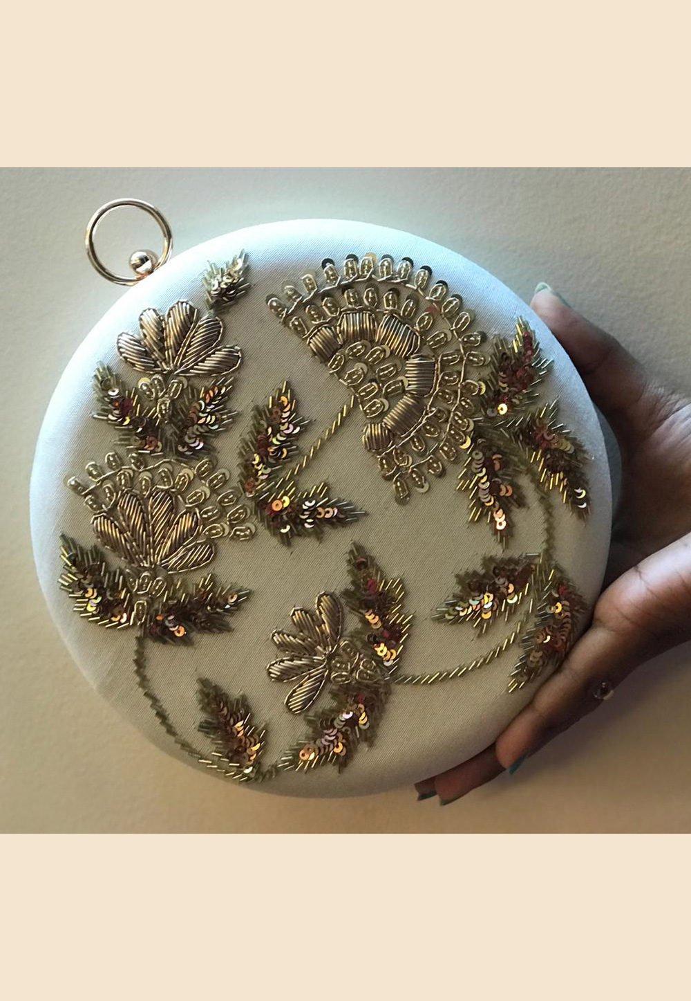Grey Synthetic Embroidered Clutch 189435