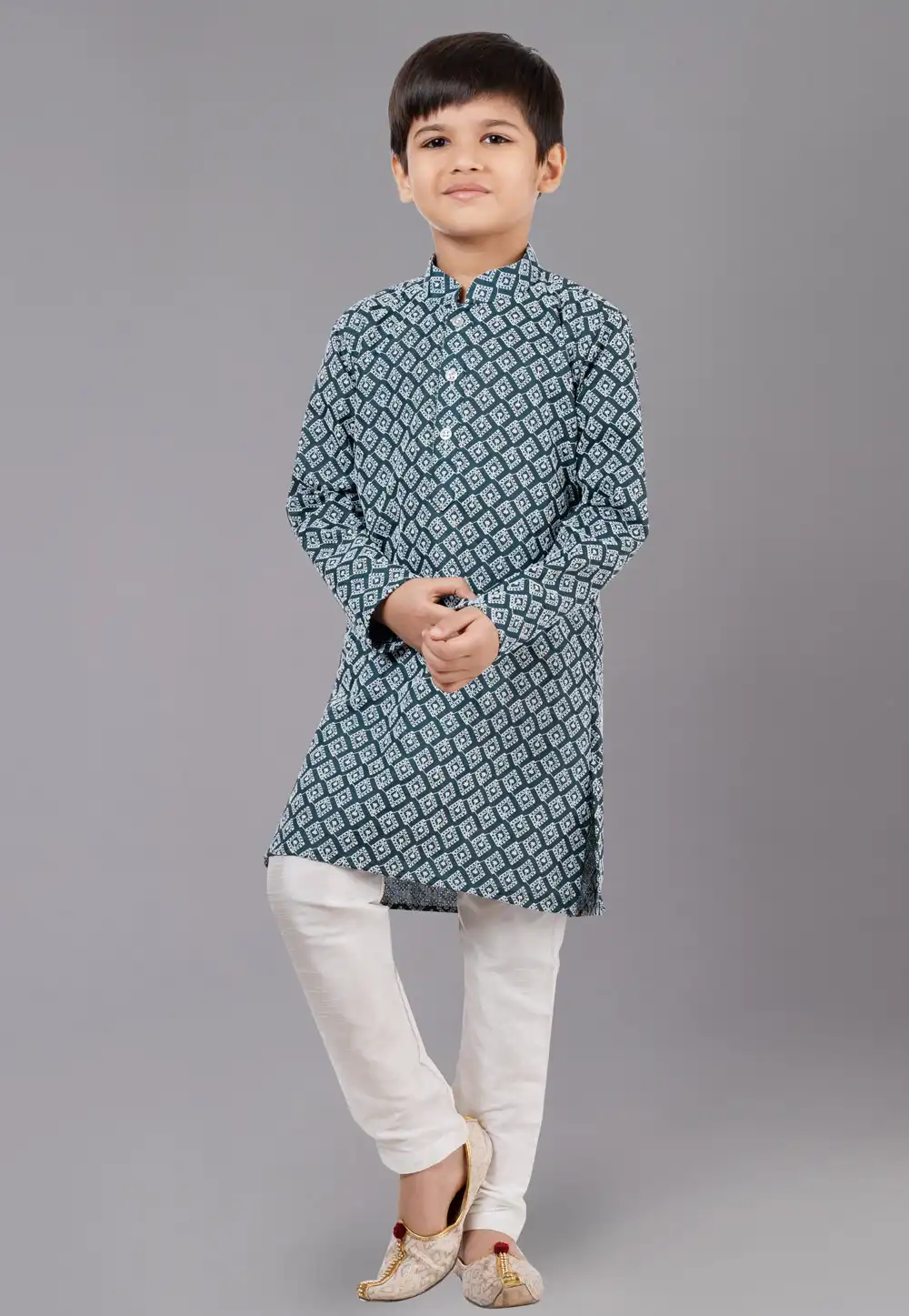 Teal Cotton Silk Readymade Kids Kurta Pajama 260624