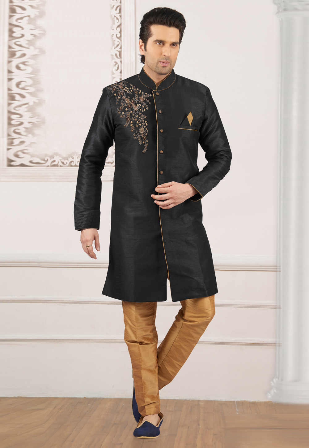 Black Dupion Silk Indo Western Suit 276224