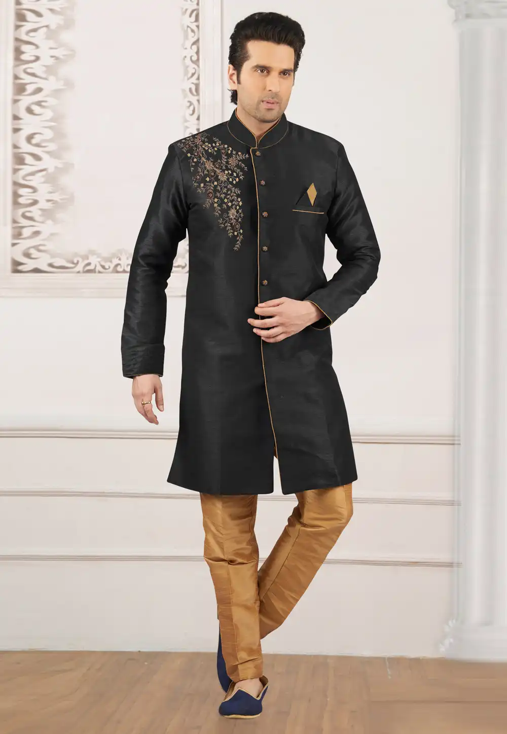 Black Dupion Silk Indo Western Suit 276224