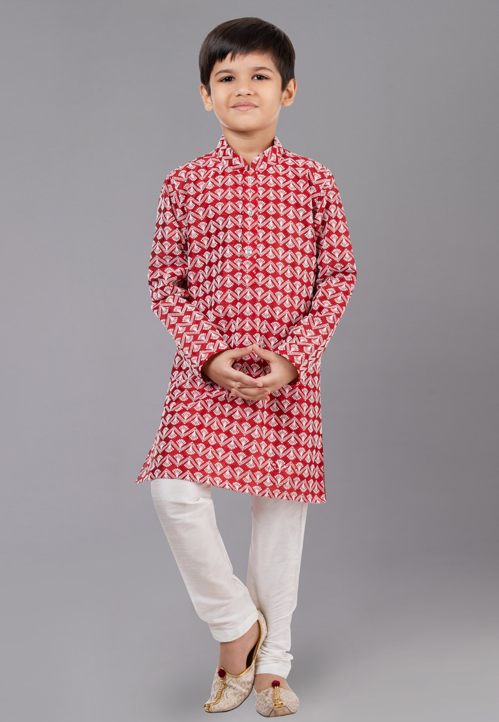 Red Cotton Silk Readymade Kids Kurta Pajama 260625
