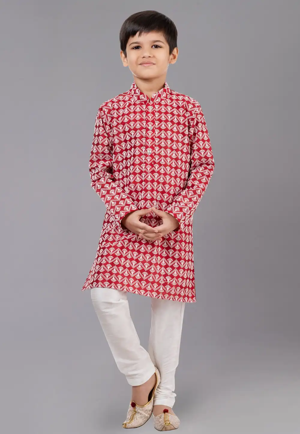 Red Cotton Silk Readymade Kids Kurta Pajama 260625