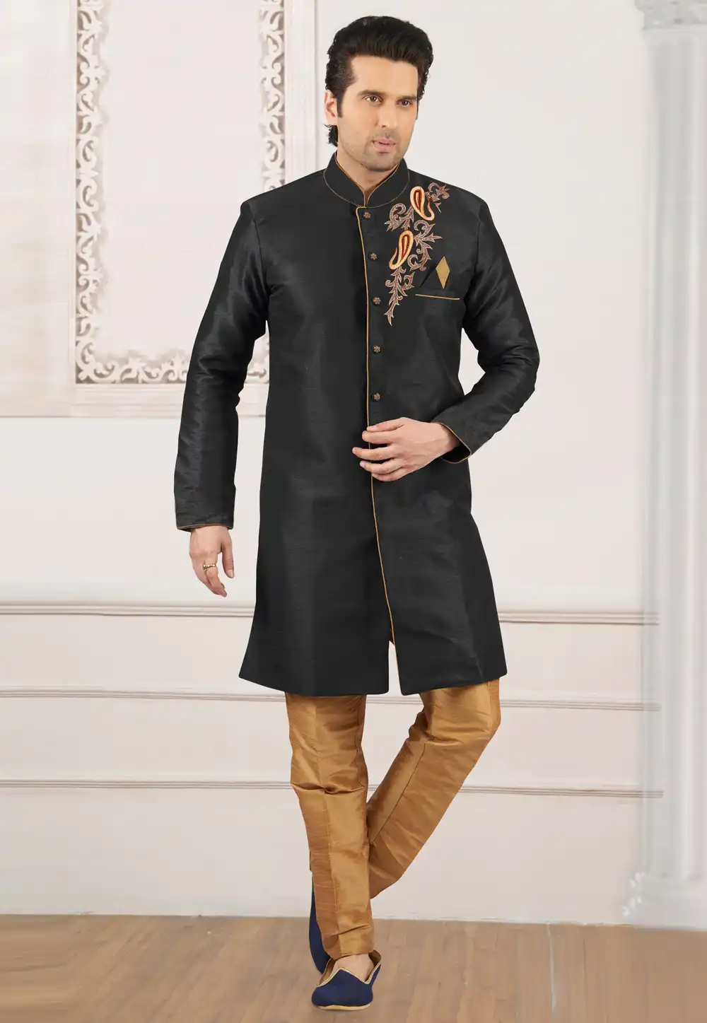 Black Dupion Silk Indo Western Suit 276232