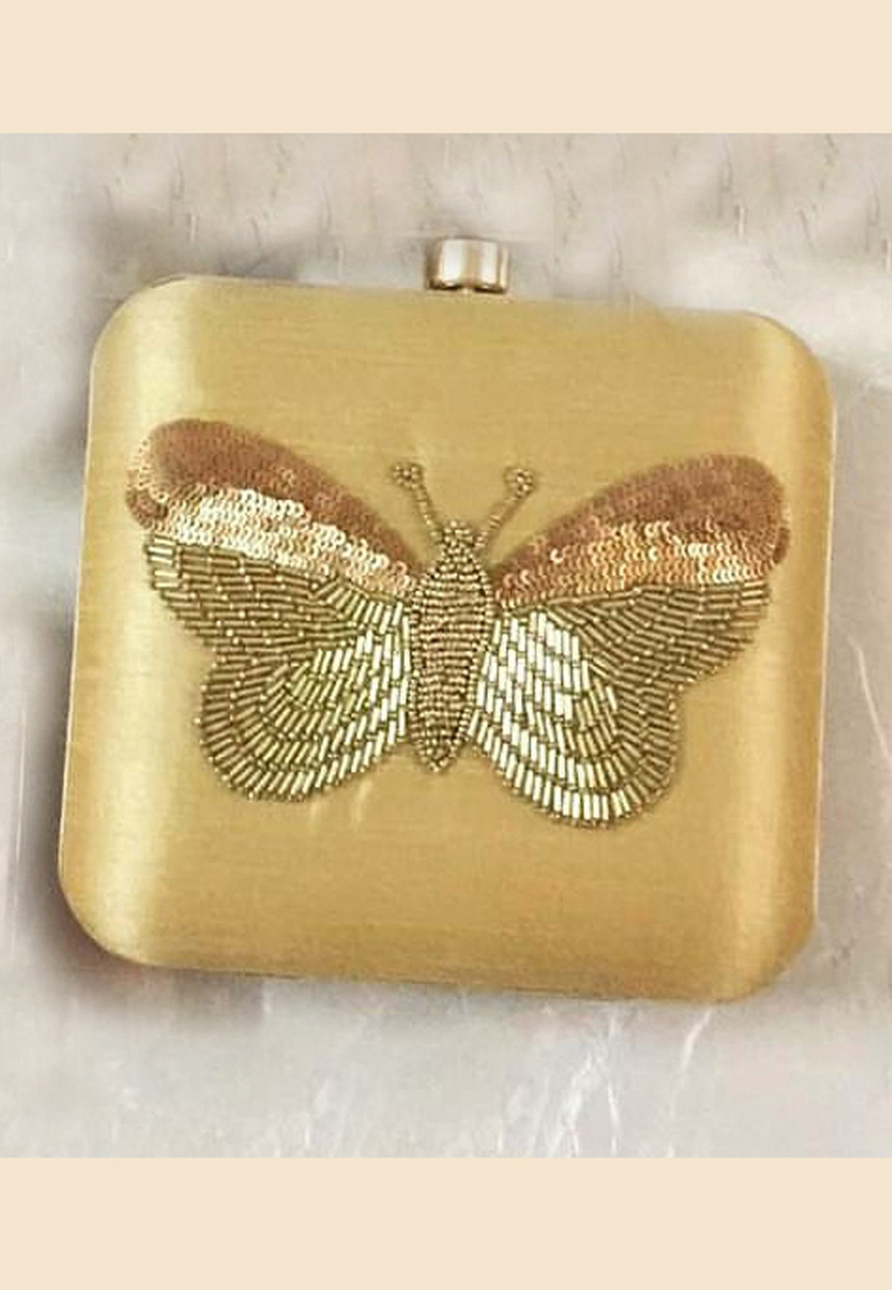 Golden Synthetic Embroidered Clutch 189798