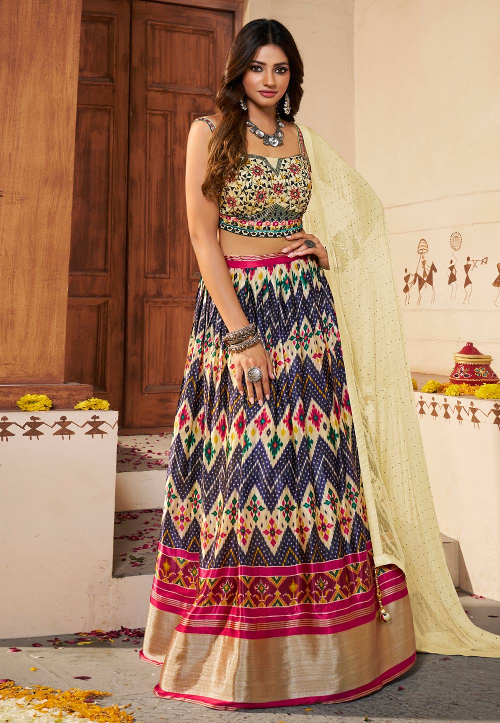 Cream Silk Lehenga Choli For Women 274402