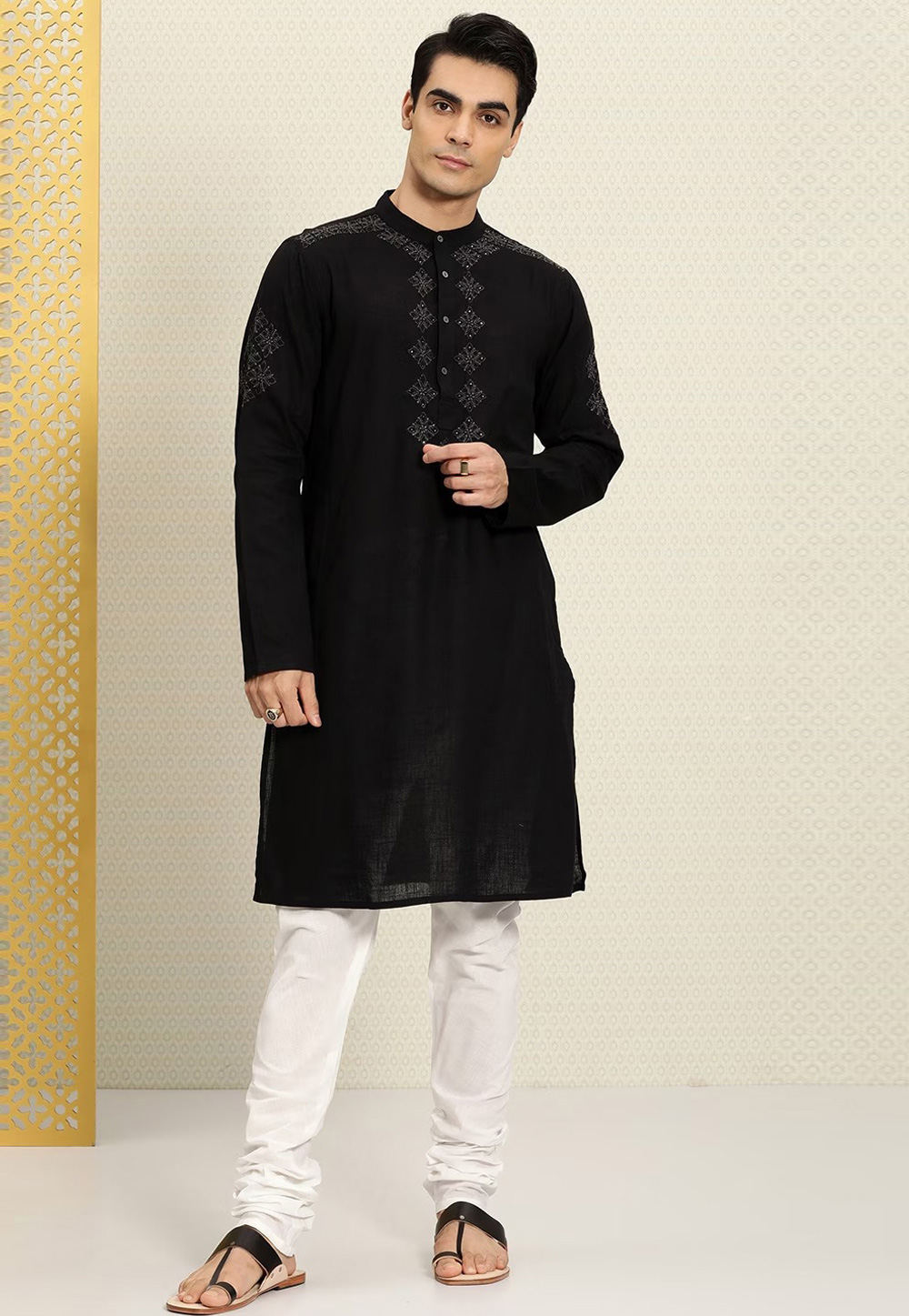 Black Cotton Kurta Pajama 276502