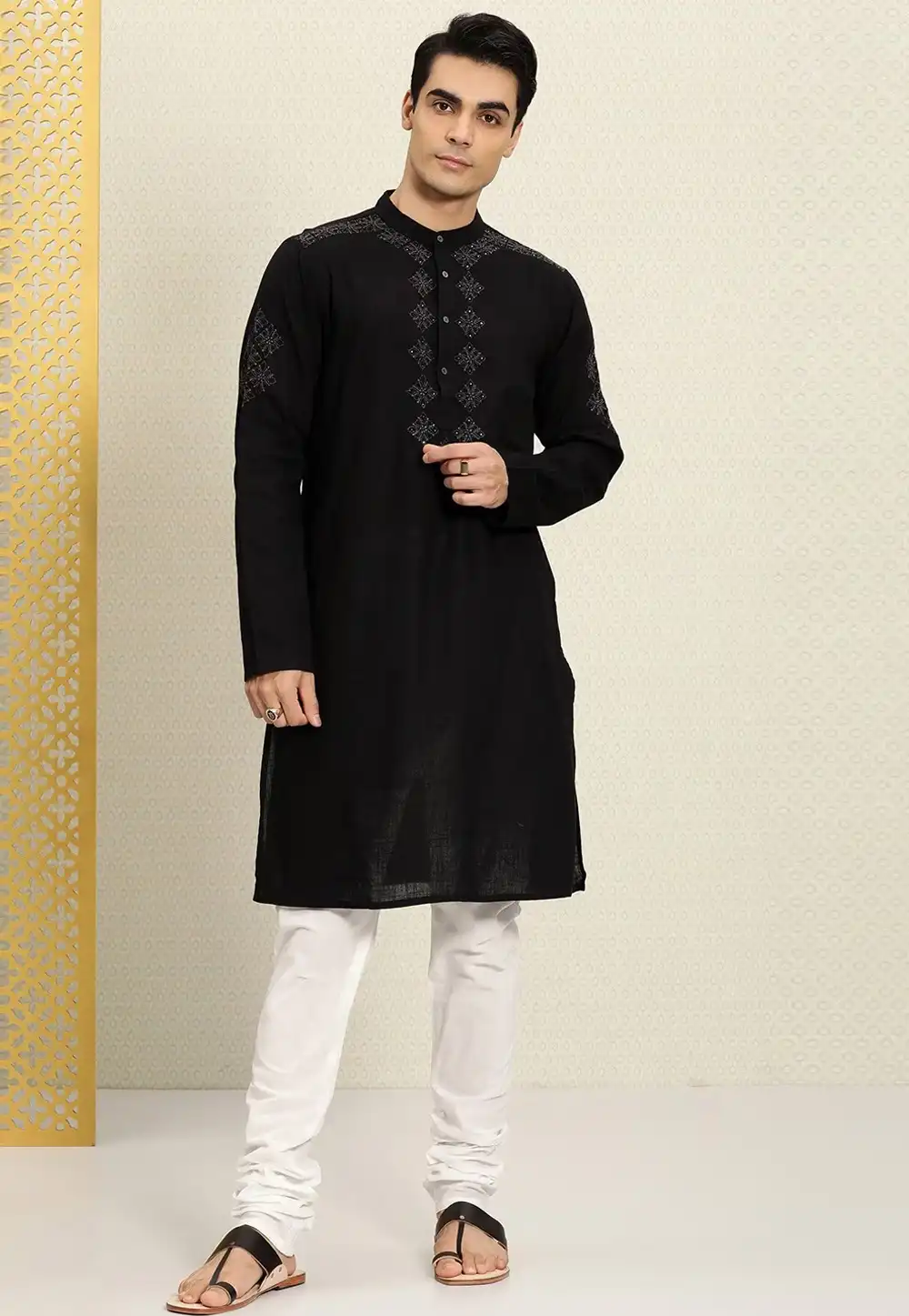 Black Cotton Kurta Pajama 276502