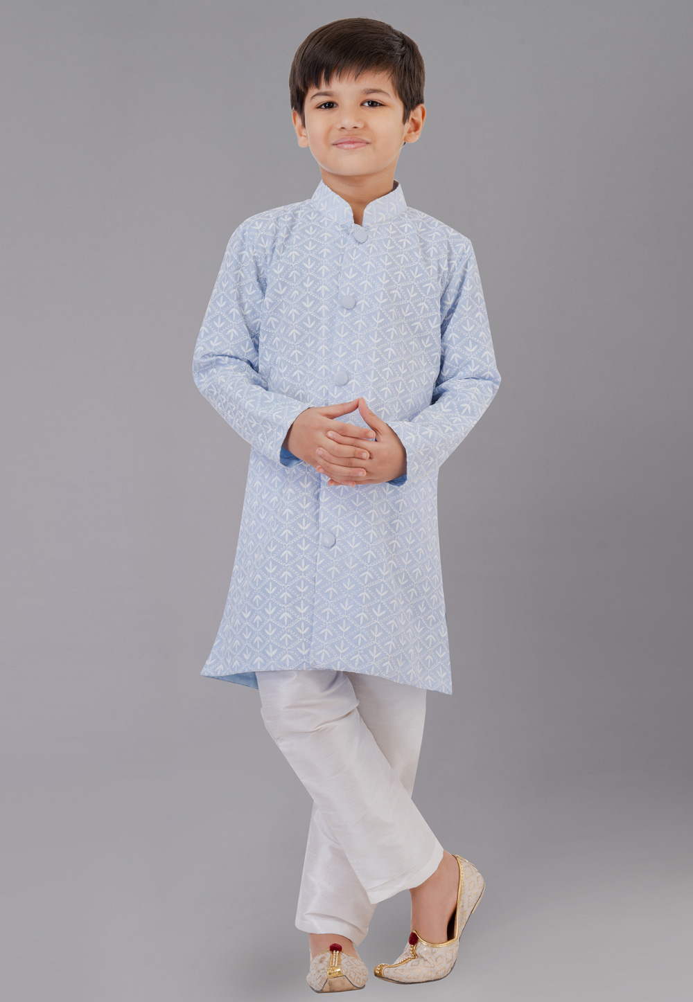 Sky Blue Cotton Silk Readymade Kids Kurta Pajama 260627