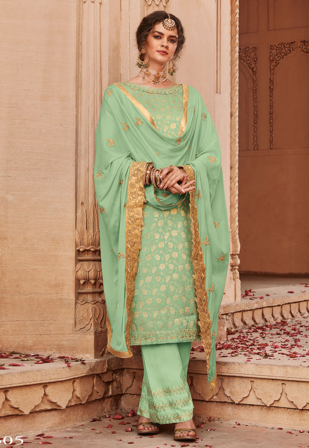 Green Banarasi Palazzo Suit 189712