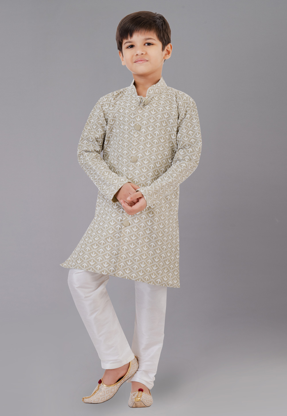 Beige Cotton Silk Readymade Kids Kurta Pajama 260629