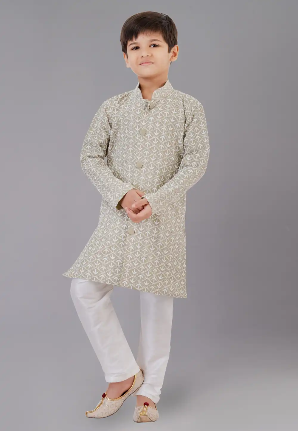 Beige Cotton Silk Readymade Kids Kurta Pajama 260629