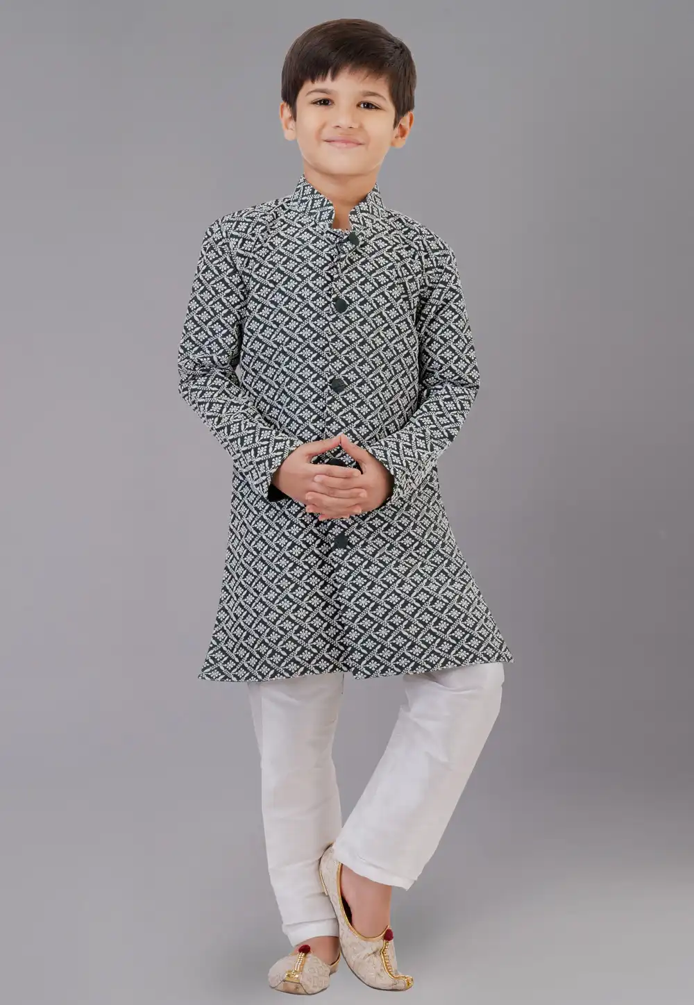 Green Cotton Silk Readymade Kids Kurta Pajama 260630