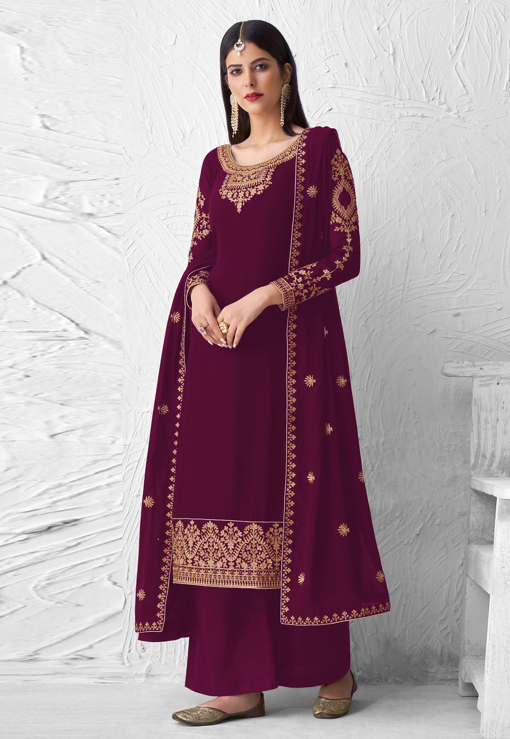 Purple Faux Georgette Palazzo Suit 254480