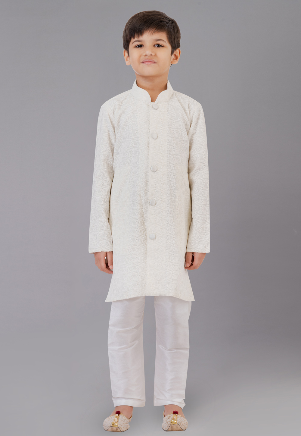 Cream Silk Readymade Kids Kurta Pajama 260632