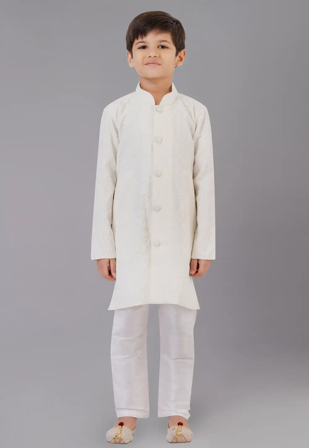 Cream Silk Readymade Kids Kurta Pajama 260632