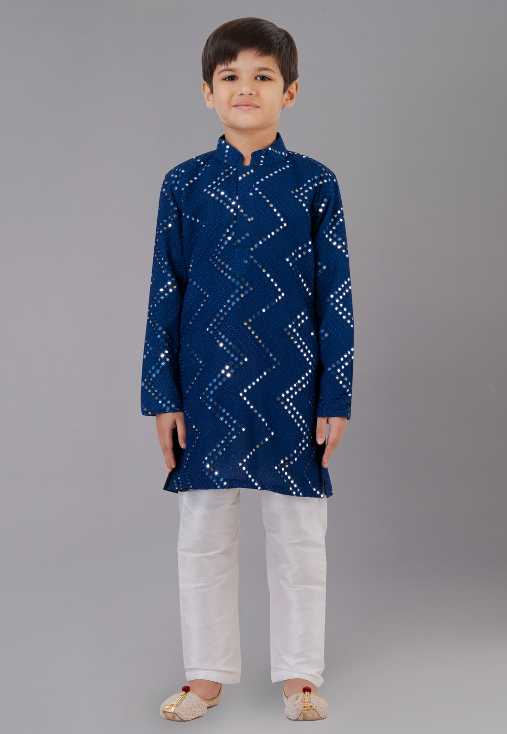 Navy Blue Georgette Readymade Kids Kurta Pajama 260633