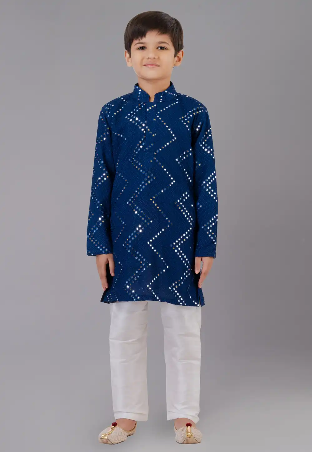 Navy Blue Georgette Readymade Kids Kurta Pajama 260633