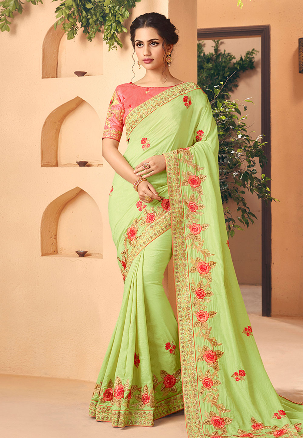 Light Green Art Silk Festival Wear Saree 189692