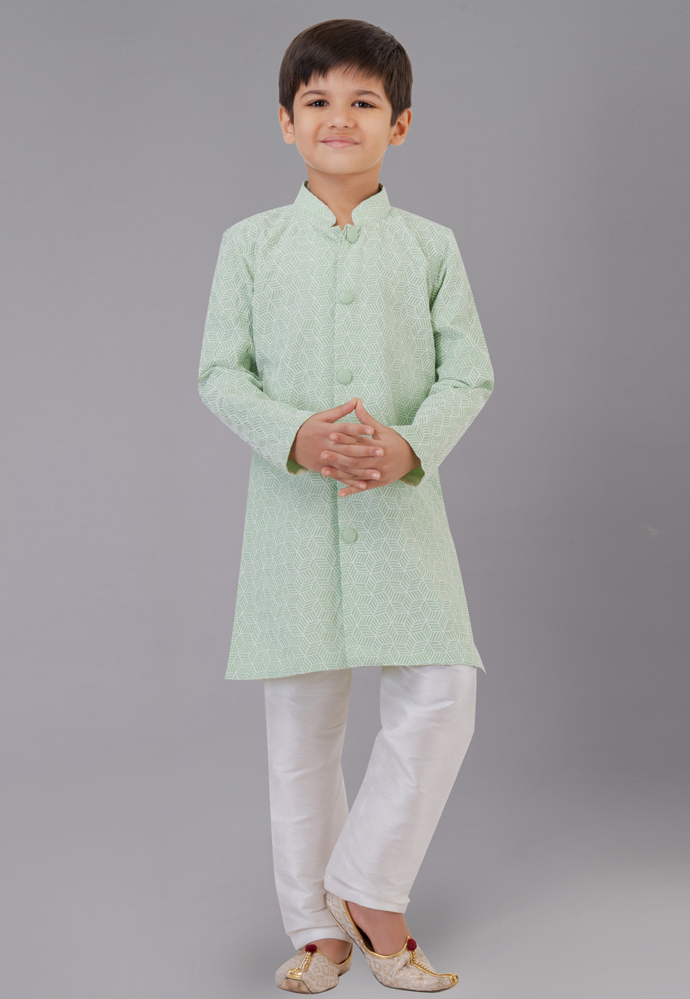 Pista Green Silk Readymade Kids Kurta Pajama 260636