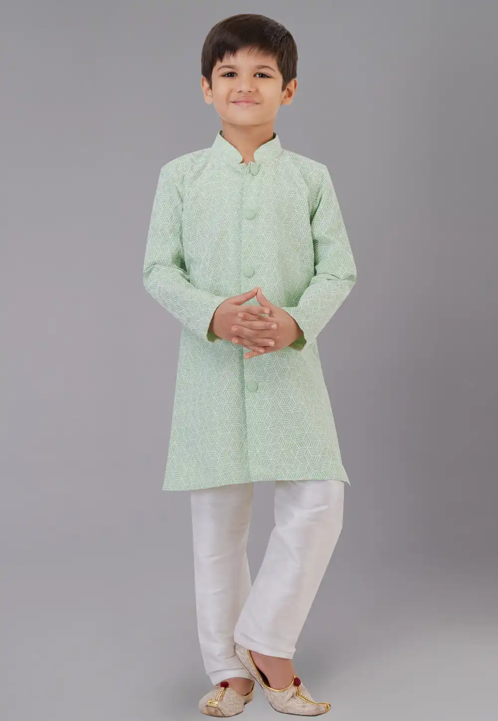 Pista Green Silk Readymade Kids Kurta Pajama 260636
