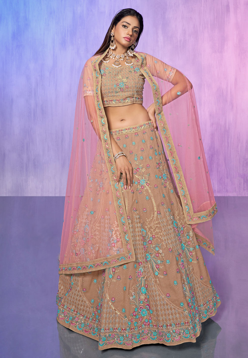 Beige Georgette Lehenga Choli For Wedding 277002