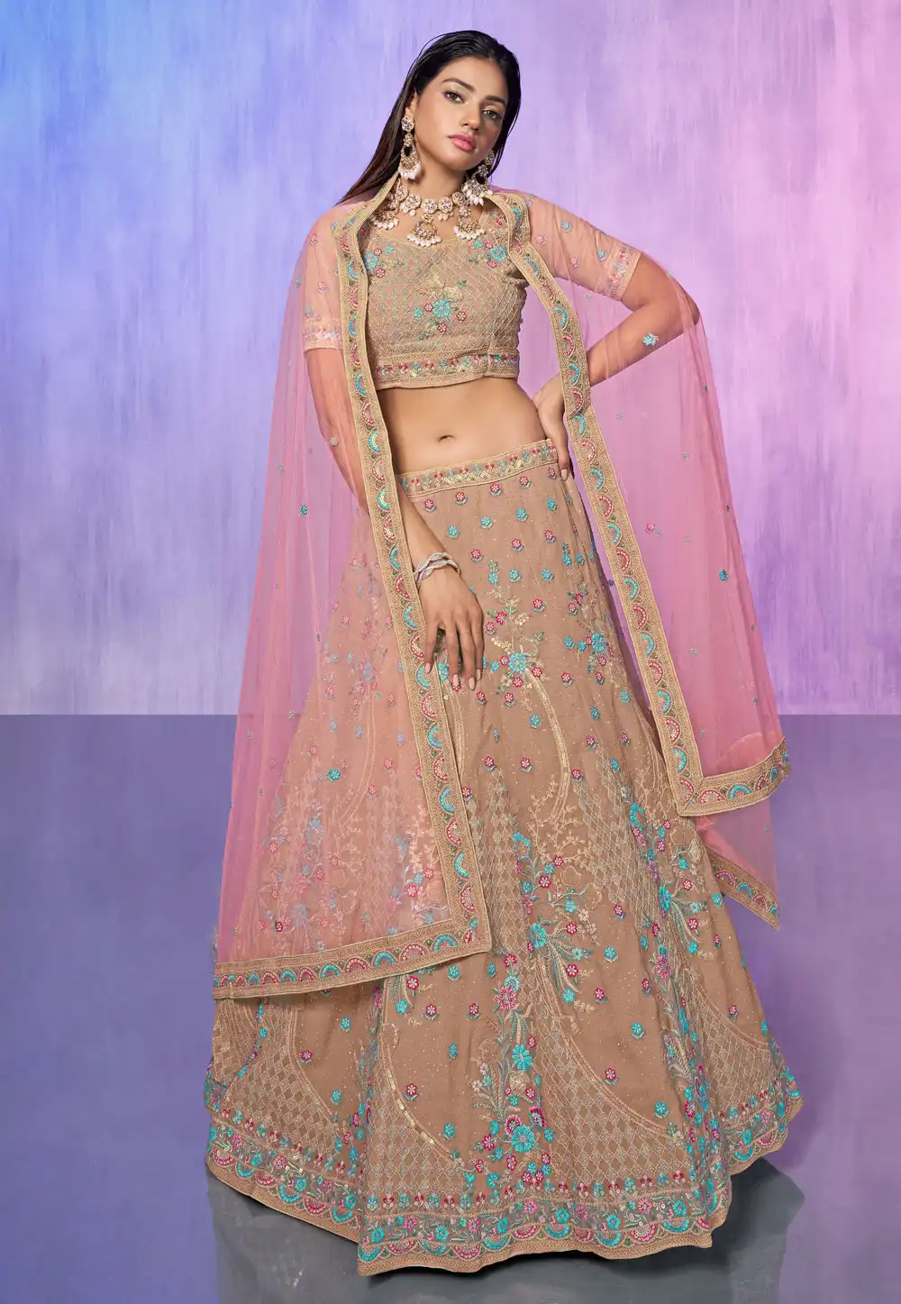 Beige Georgette Lehenga Choli For Wedding 277002