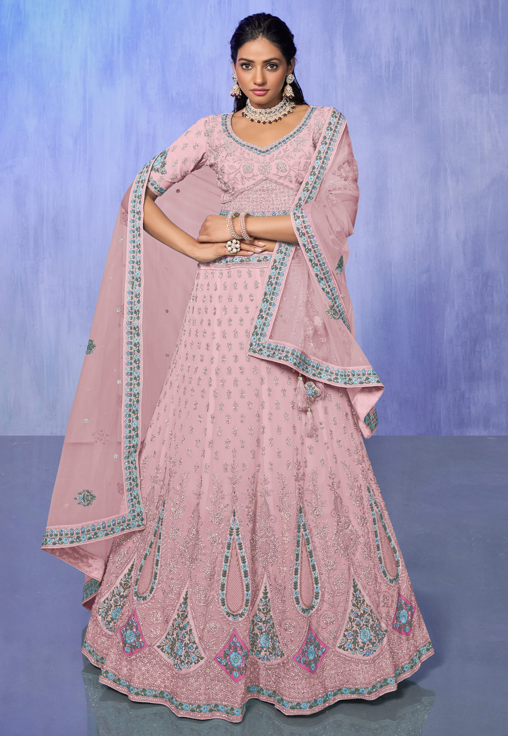 Pink Georgette Circular Lehenga Choli 277010