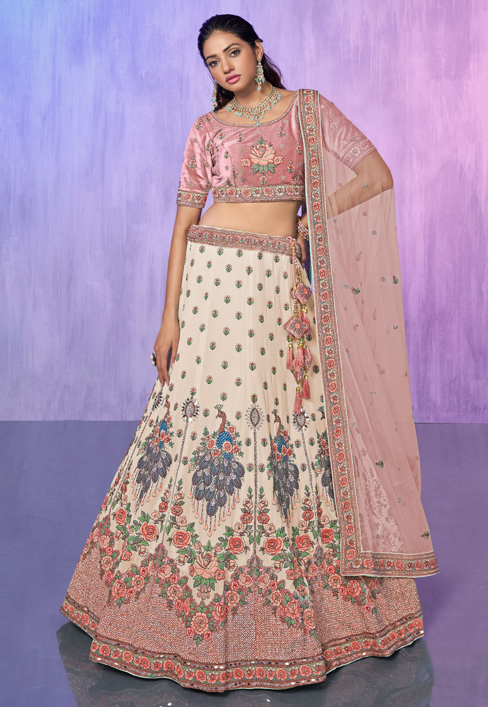 Off White Georgette A Line Lehenga Choli 277014