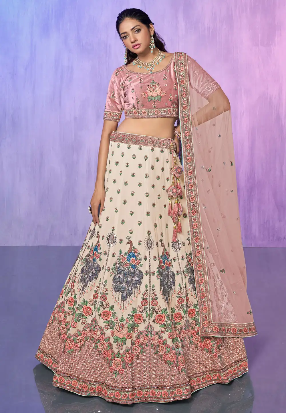 Off White Georgette A Line Lehenga Choli 277014