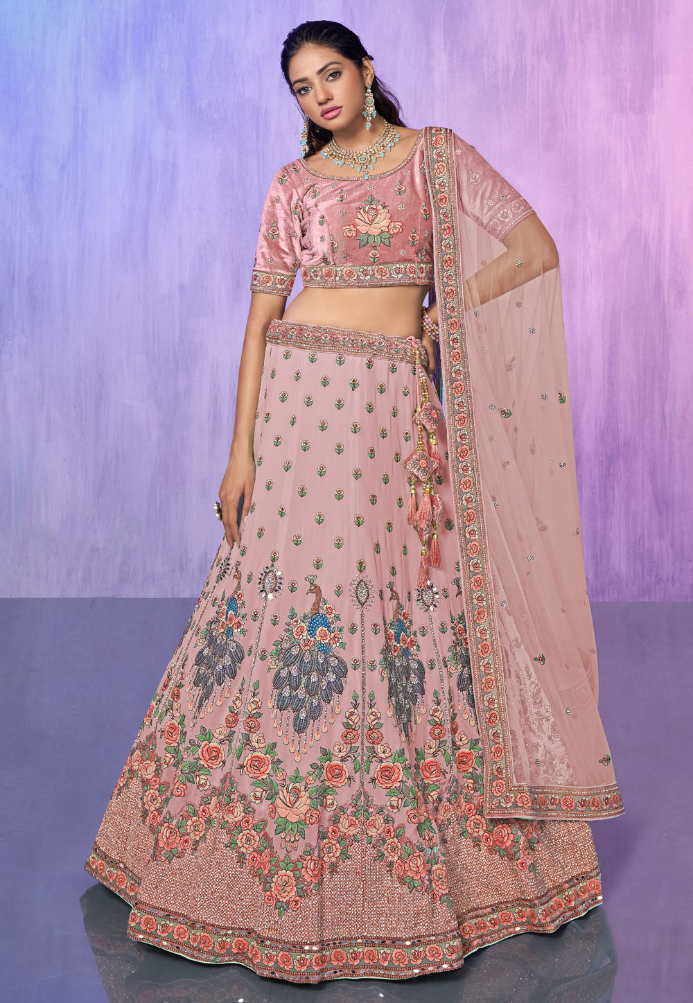 Pink Georgette A Line Lehenga Choli 277015