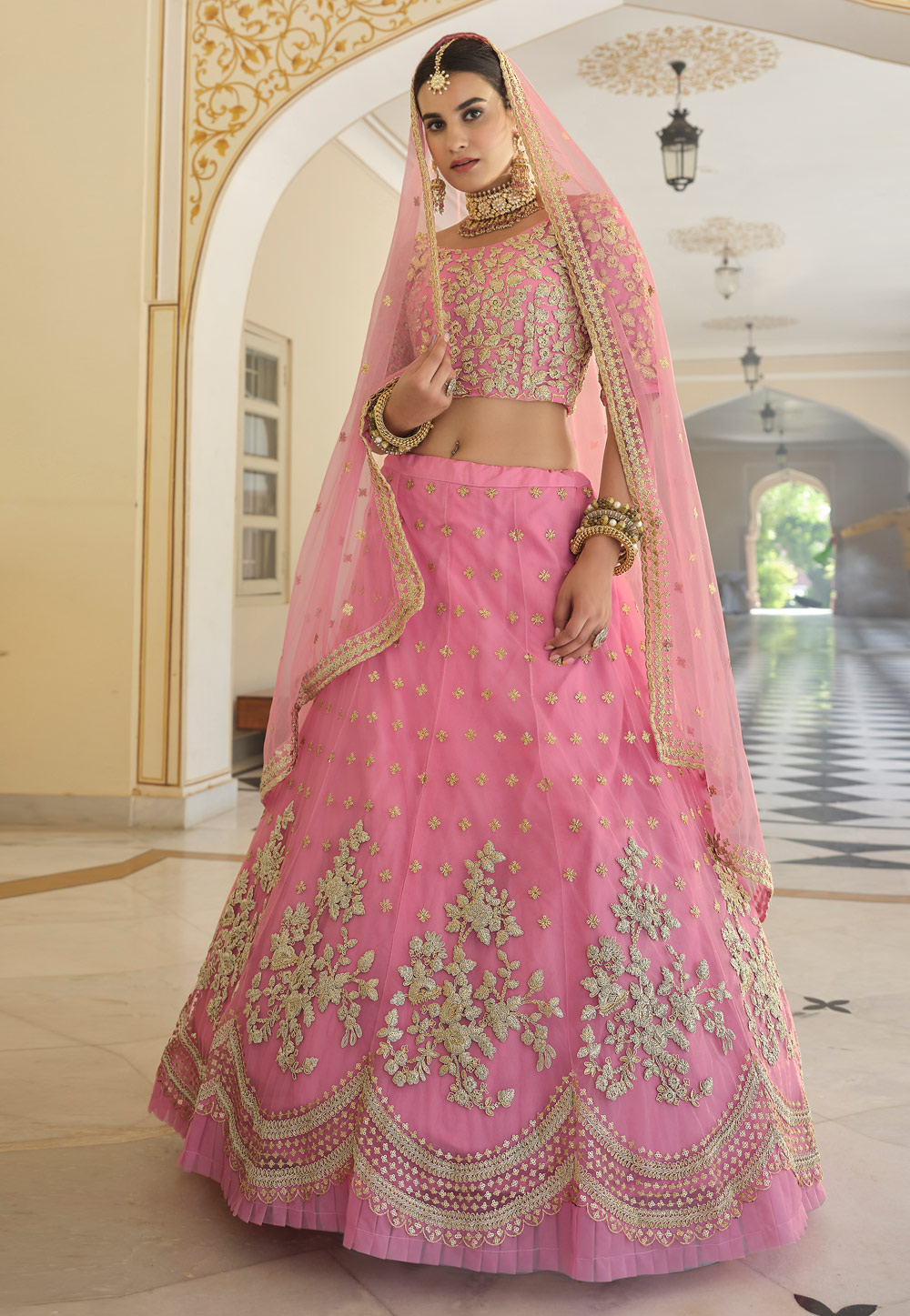 Pink Soft Net A Line Lehenga Choli 237244