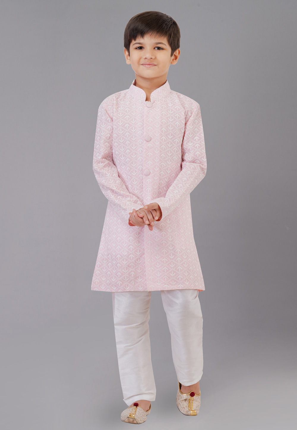 Pink Cotton Silk Readymade Kids Kurta Pajama 260638