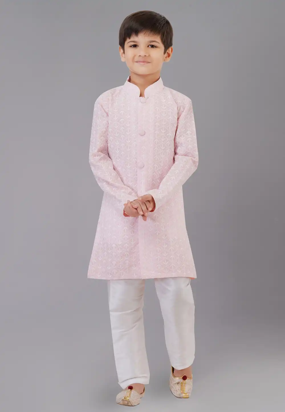 Pink Cotton Silk Readymade Kids Kurta Pajama 260638