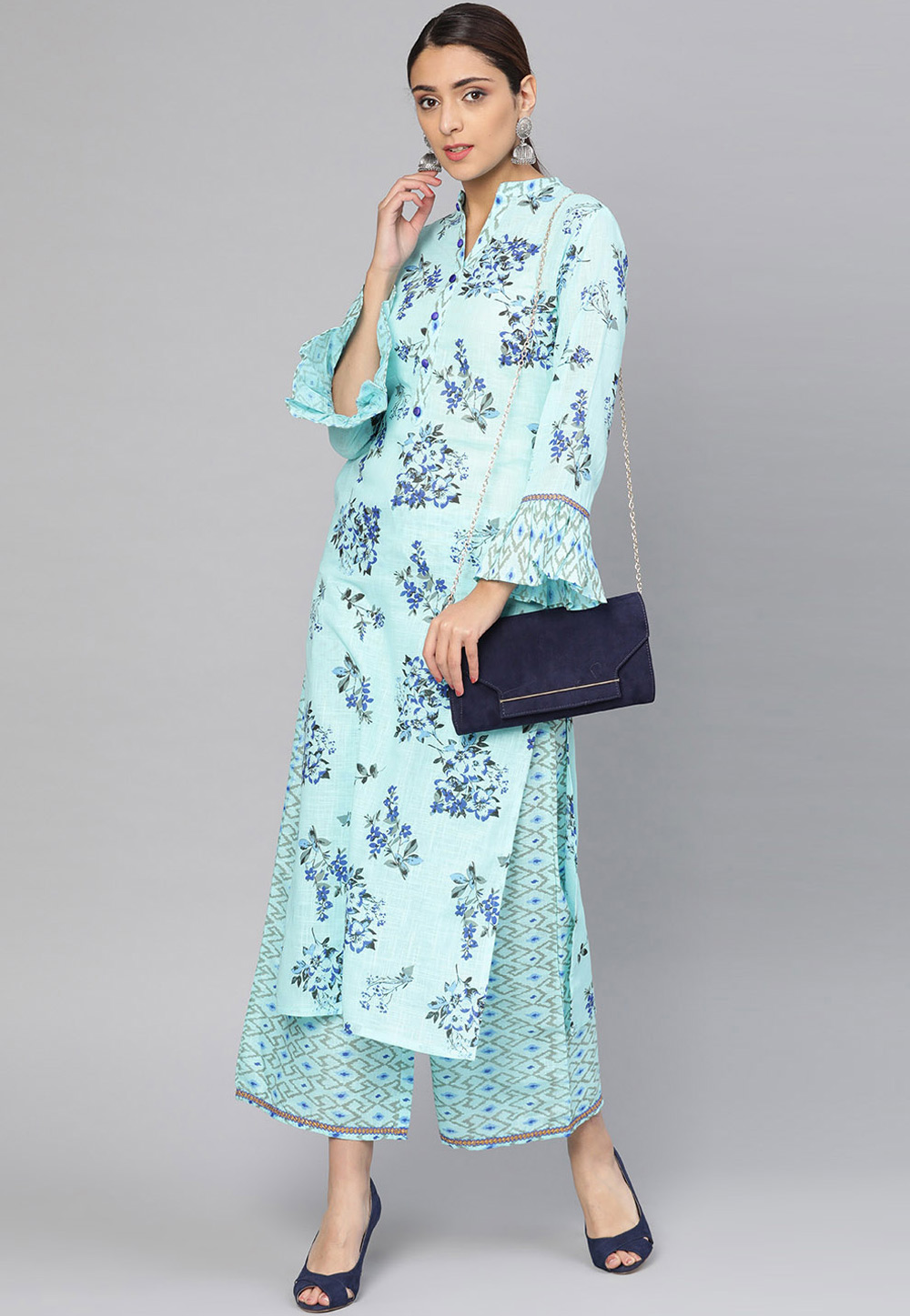Aqua Pure Cotton Readymade Kameez With Palazzo 200065