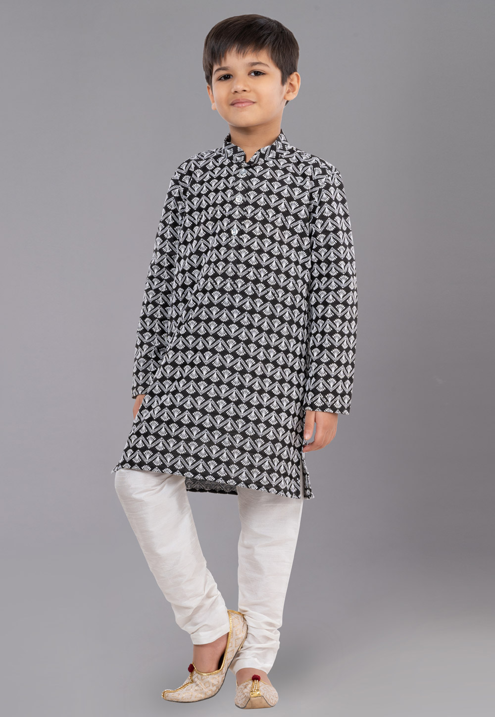 Black Cotton Silk Readymade Kids Kurta Pajama 260642