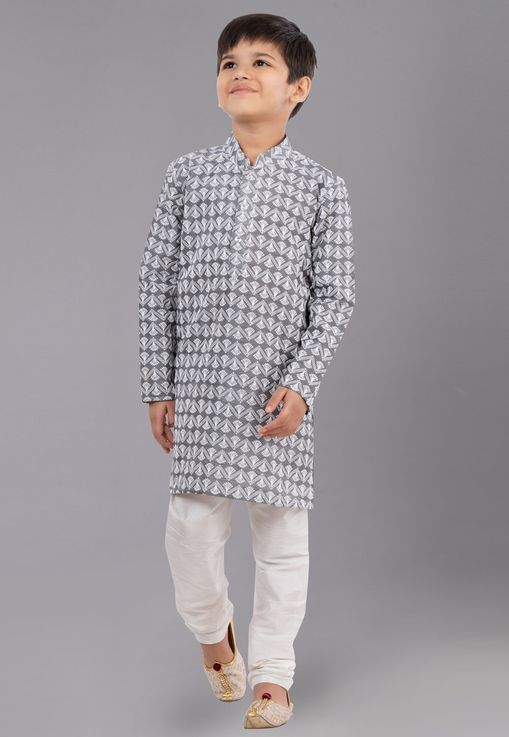 Grey Cotton Silk Readymade Kids Kurta Pajama 260643