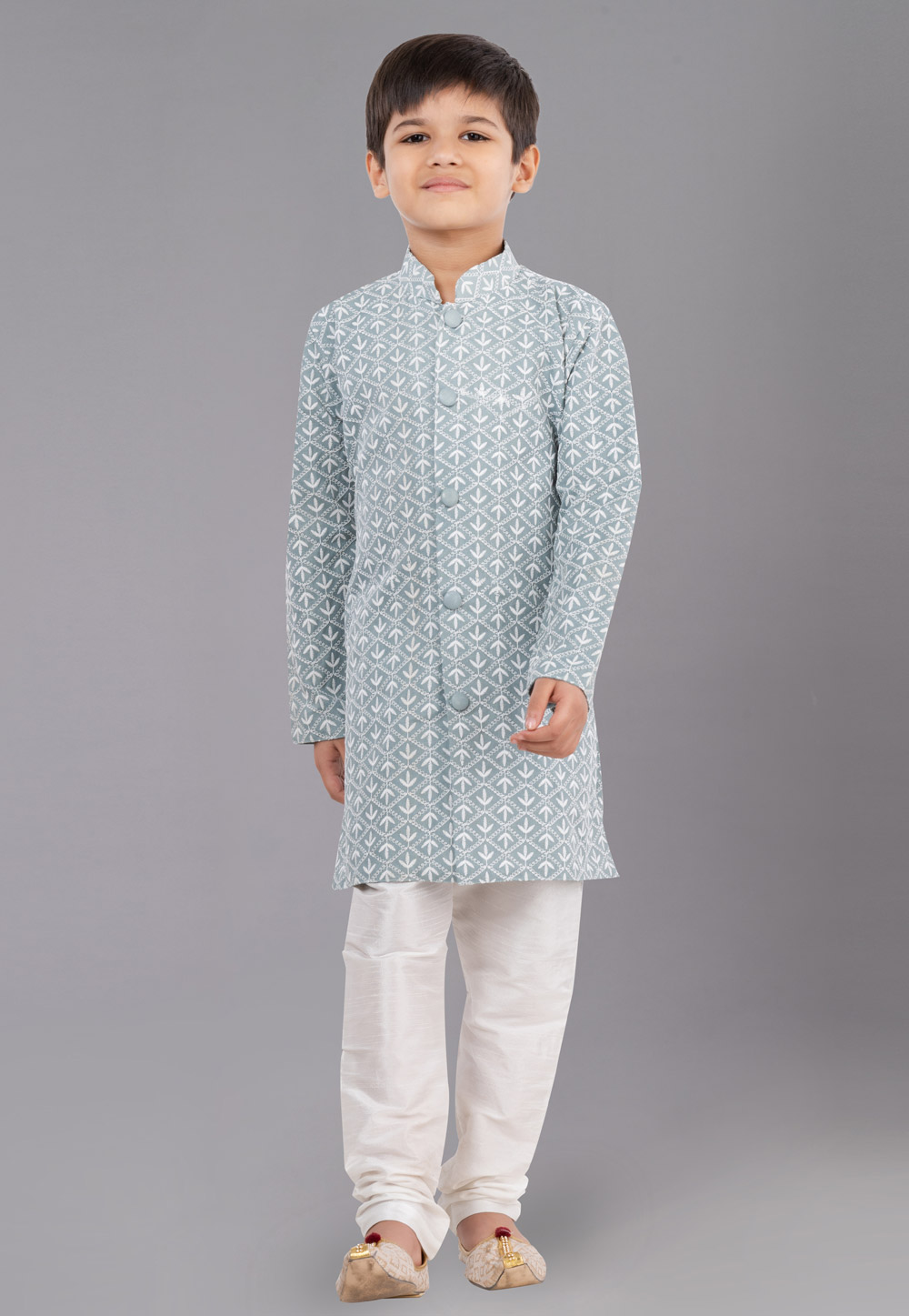 Light Green Cotton Silk Readymade Kids Kurta Pajama 260644
