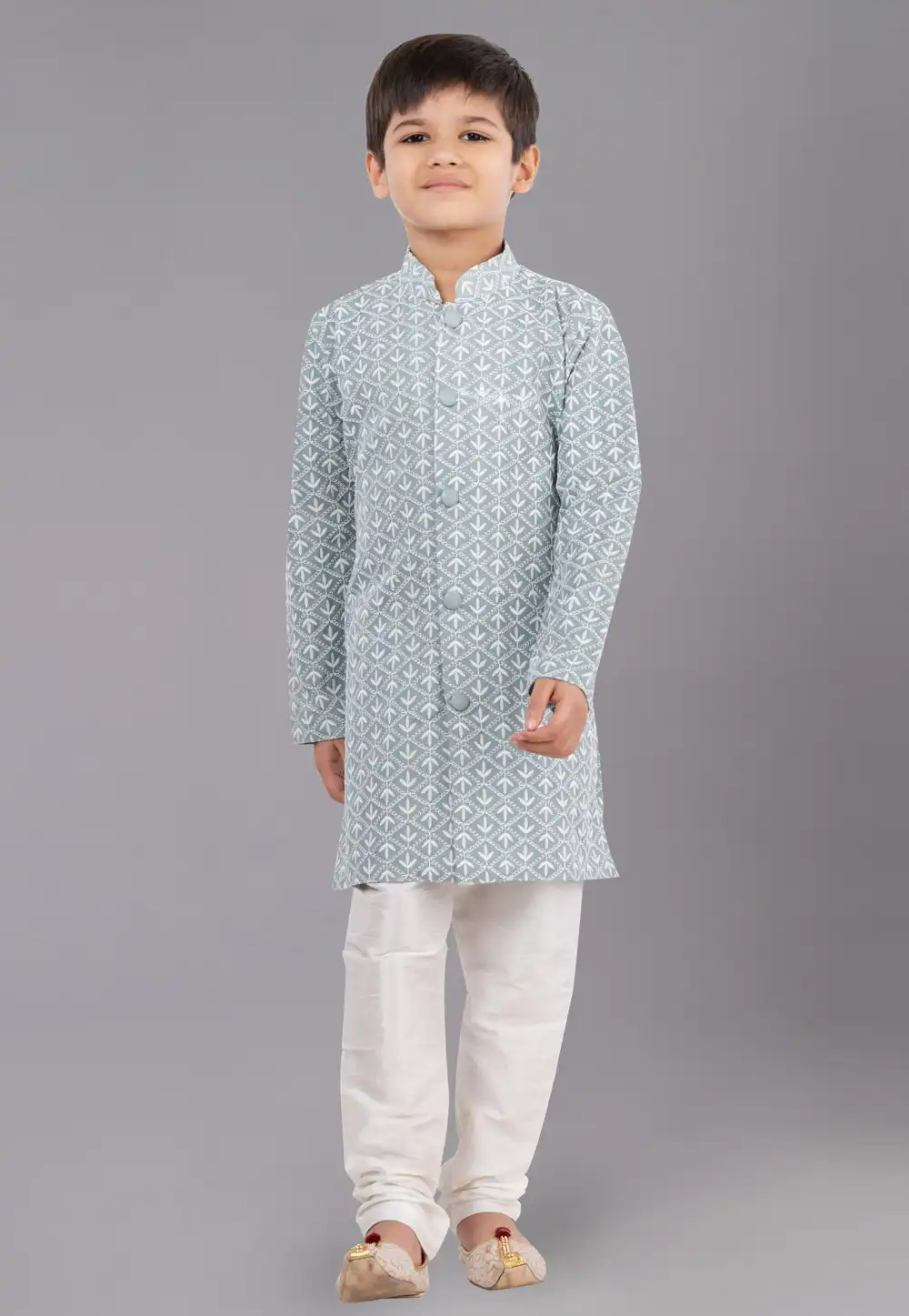 Light Green Cotton Silk Readymade Kids Kurta Pajama 260644