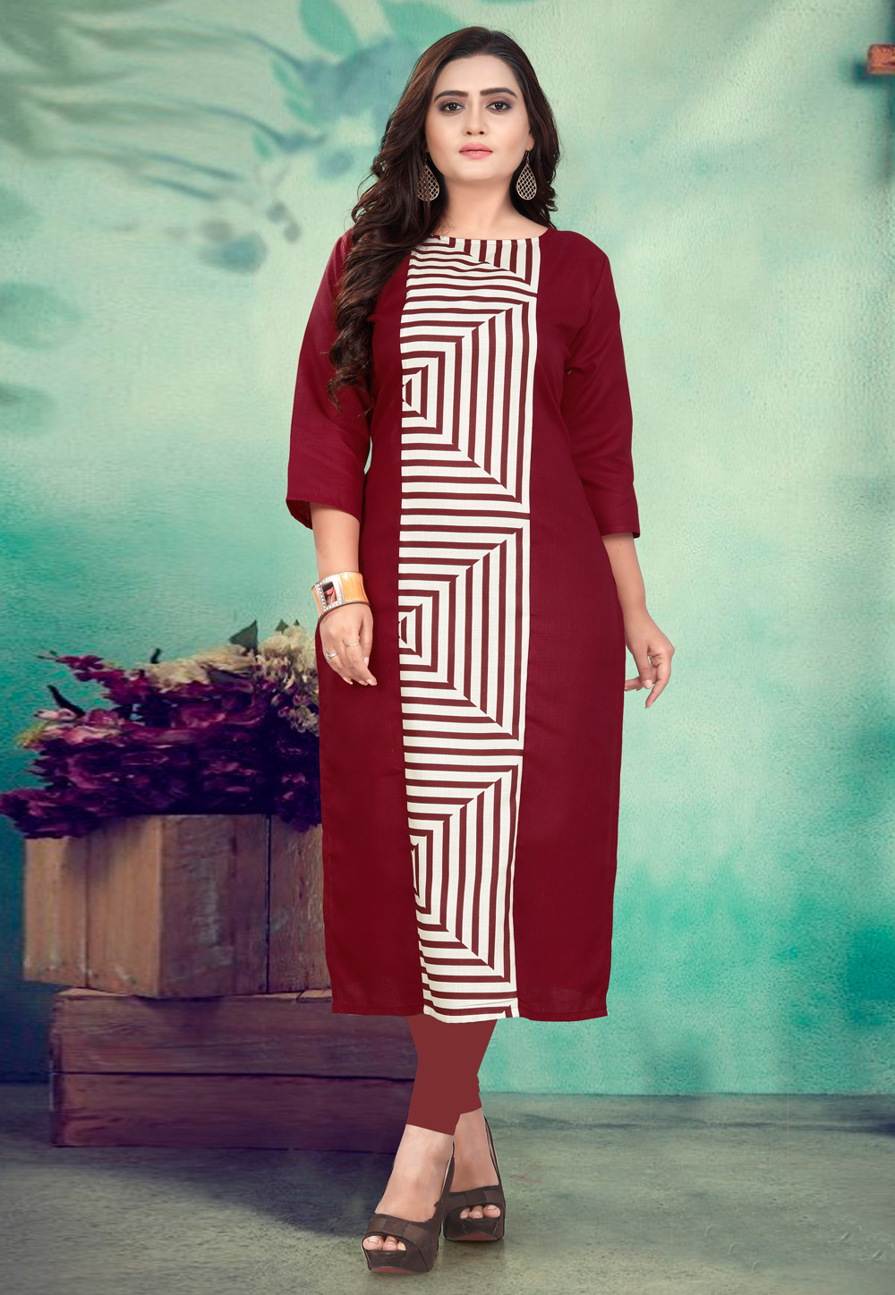 Maroon Cotton Readymade Kurti 190457