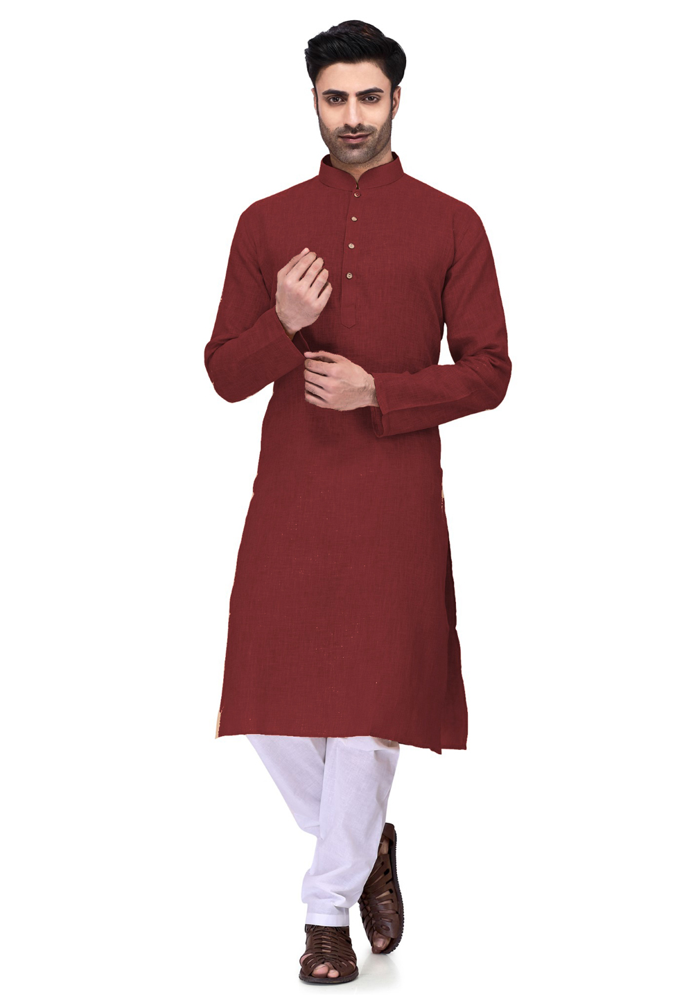 Maroon Cotton Readymade Kurta Pajama 190477