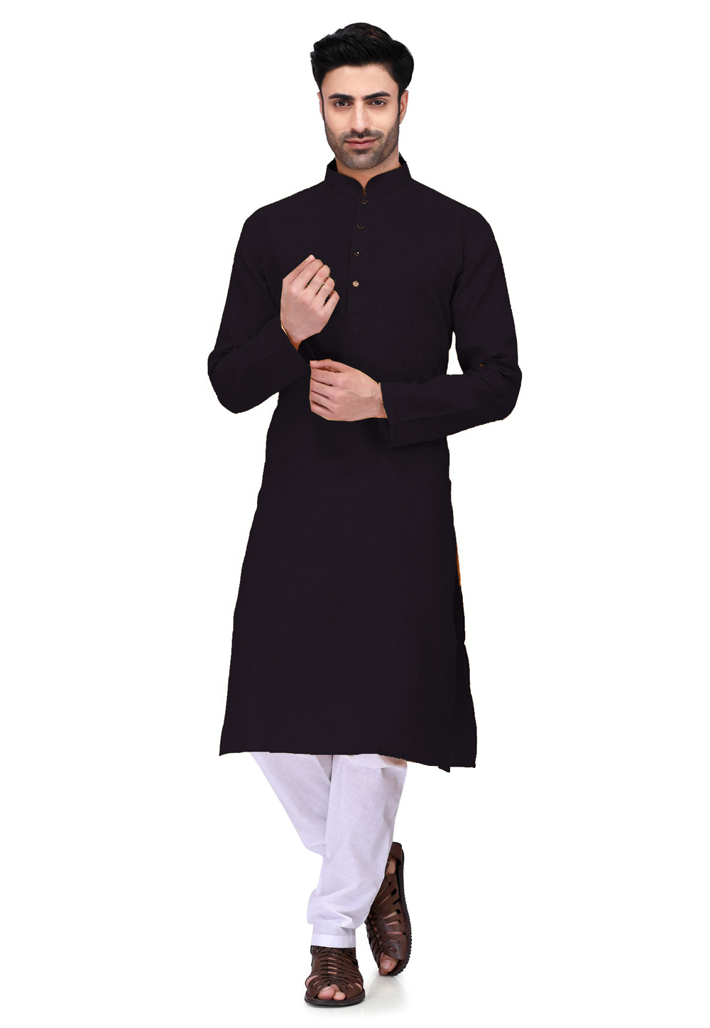 Black Cotton Readymade Kurta Pajama 190482