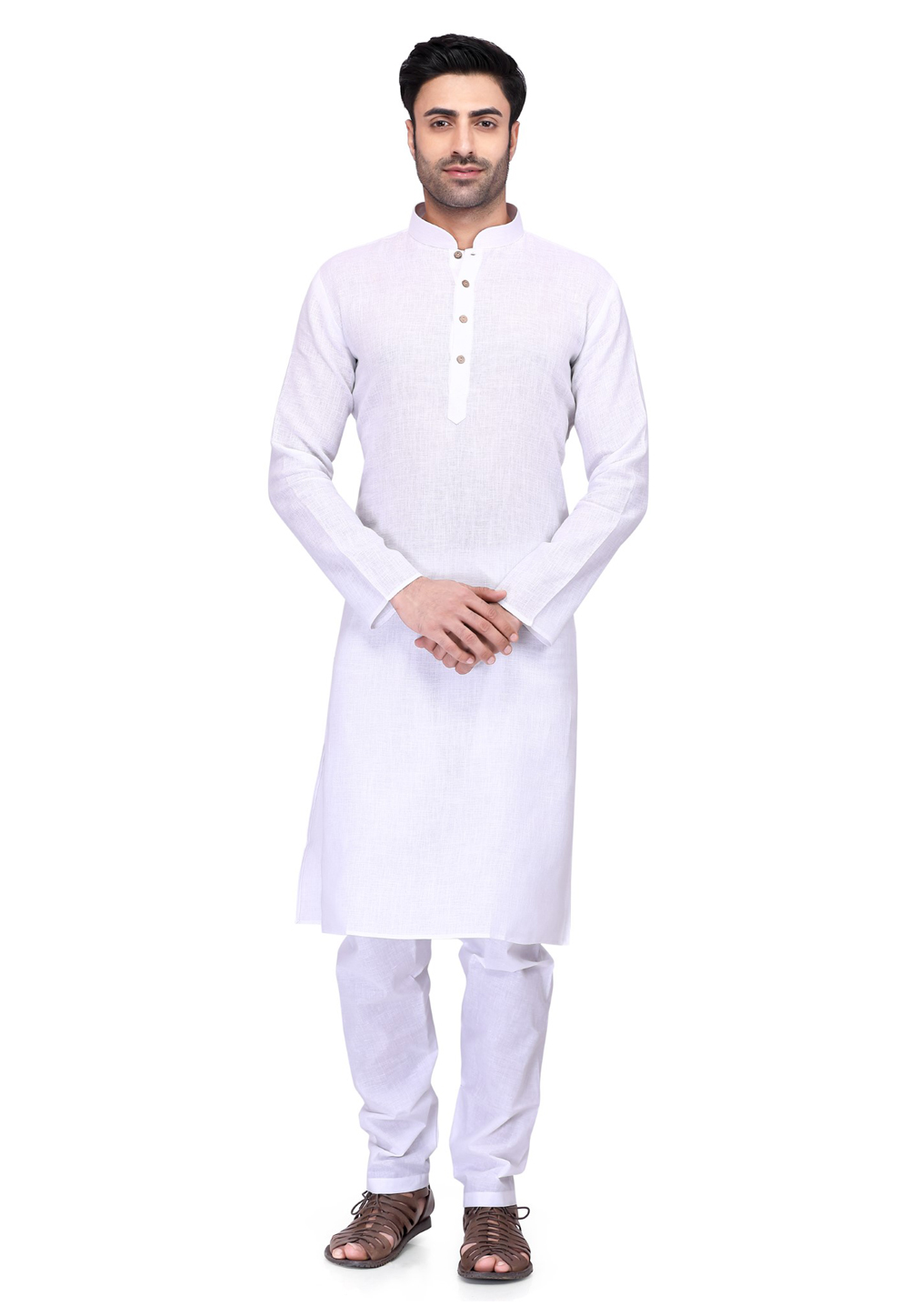 White Cotton Readymade Kurta Pajama 190487