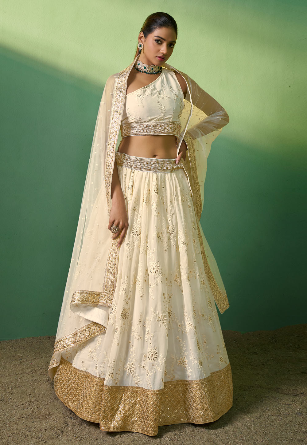 Off White Georgette Lehenga Choli For Women 274253