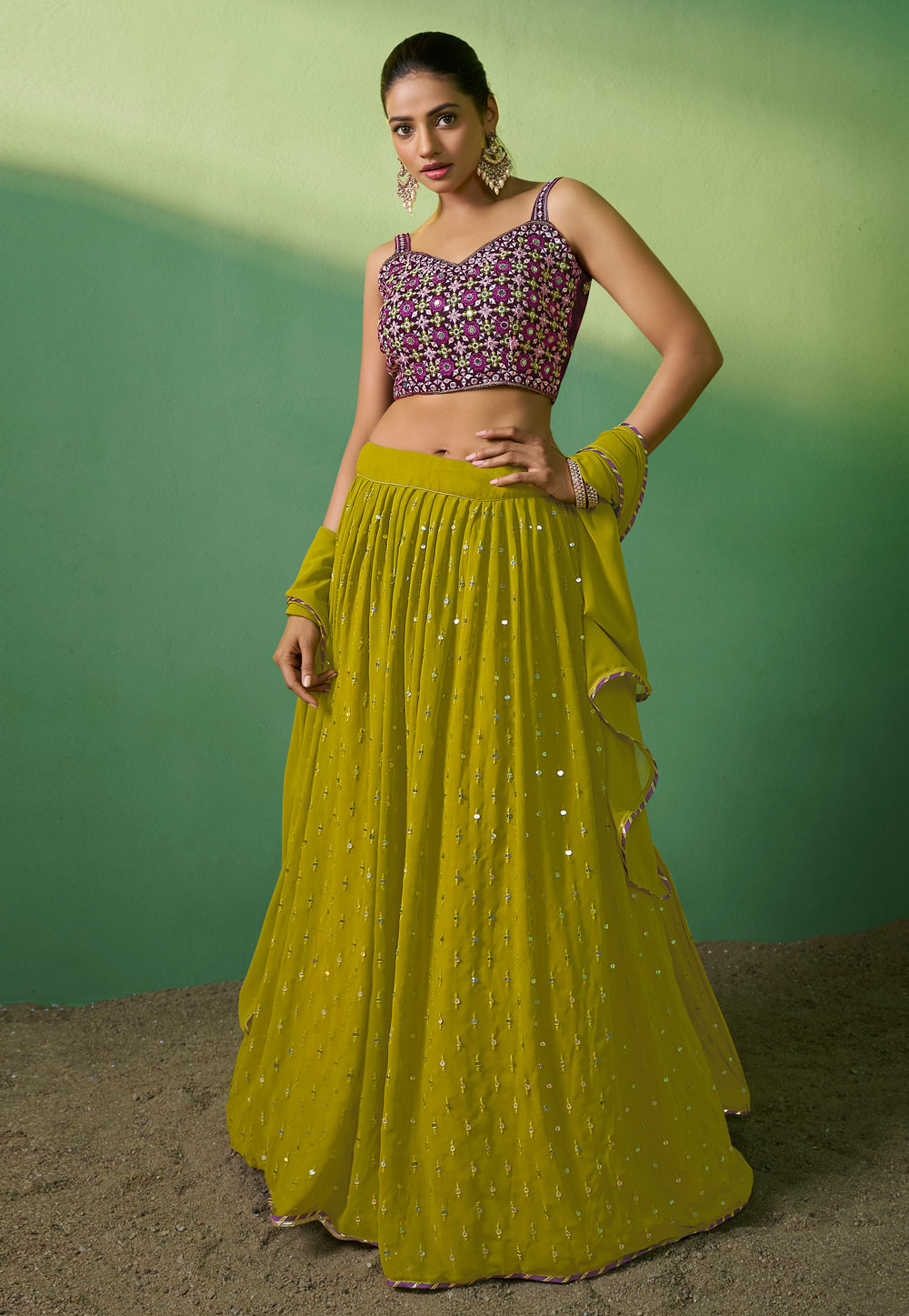 Light Green Georgette Lehenga Choli 274254