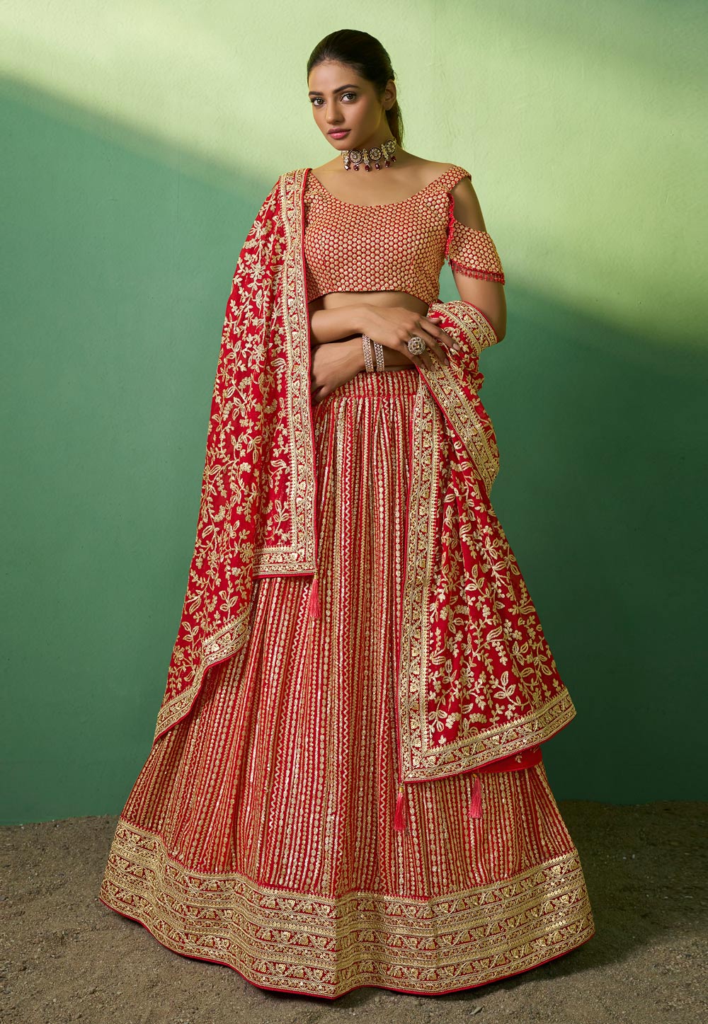 Red Georgette Sequin Lehenga Choli Online 274255