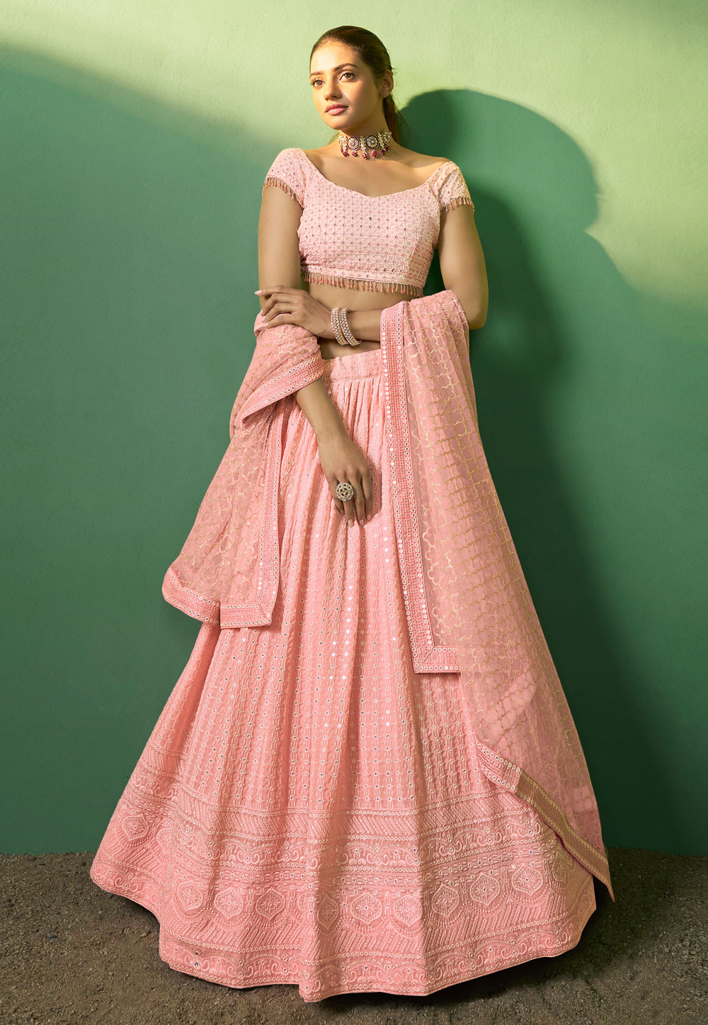 Light Pink Georgette Lehenga Choli For Women 274256
