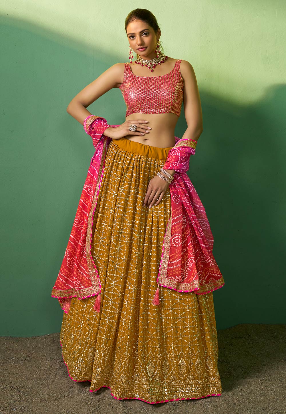 Mustard Georgette Lehenga Choli 274258