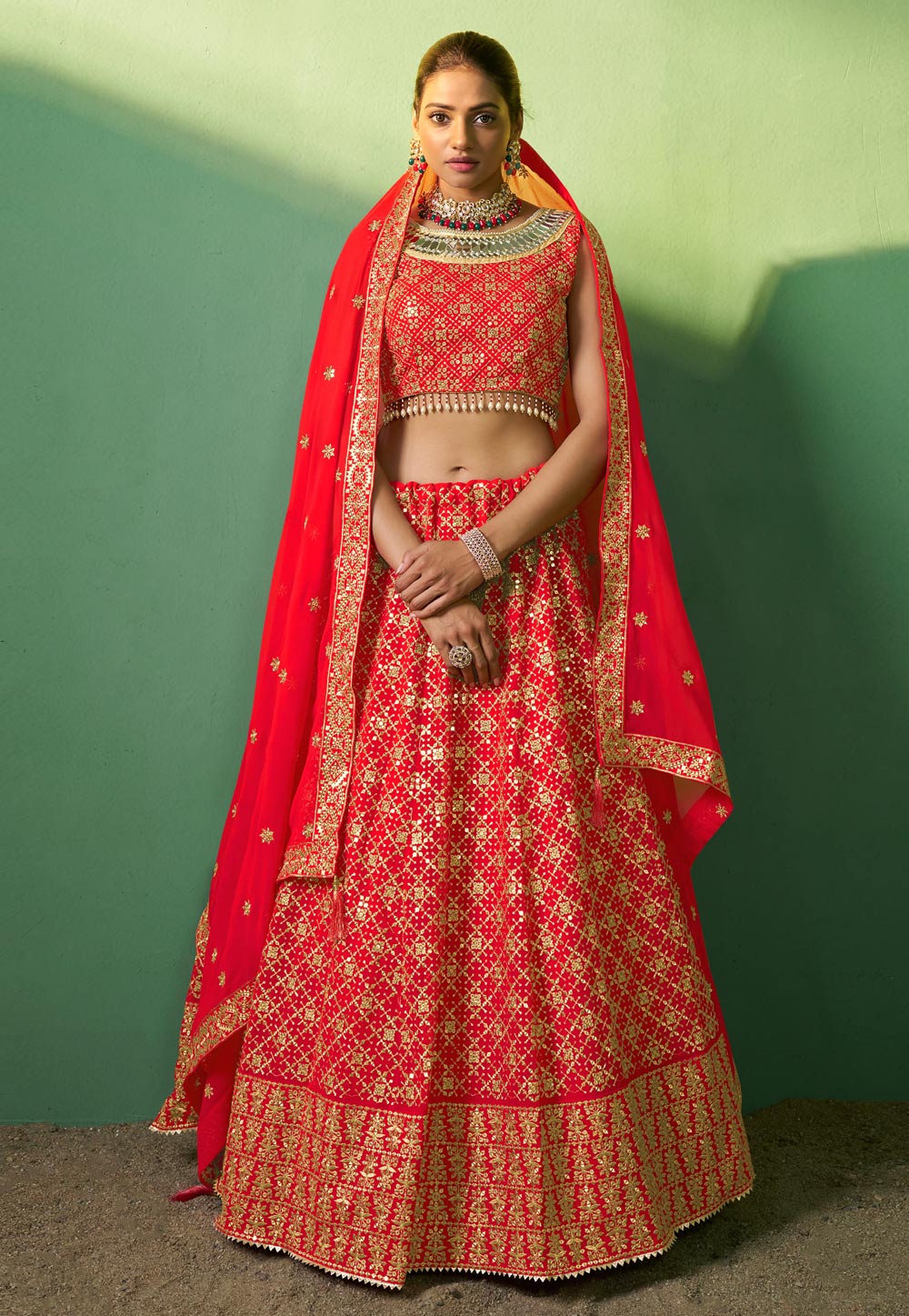 Red Georgette Lehenga Choli 274260